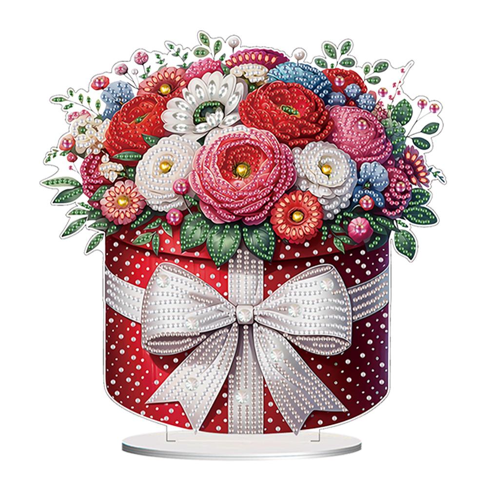 5D DIY Diamantkunst Tischdekorationen Acryl Sonderform Hund und Rote Rose Strasssteine Schreibtischornamente Schlafzimmer Tischdeko