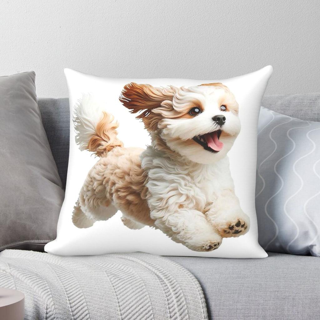 Cavachon Dog Square Pillowcase Polyester Linen Velvet Printed Zip Decorative Pillow Case Bed Cushion Cover