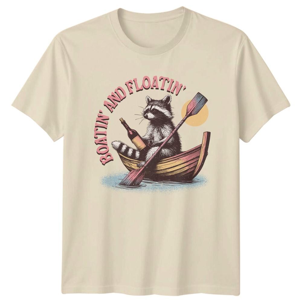 Boatiin And Floatin Raccoon In Boat Animal Pun TShirt