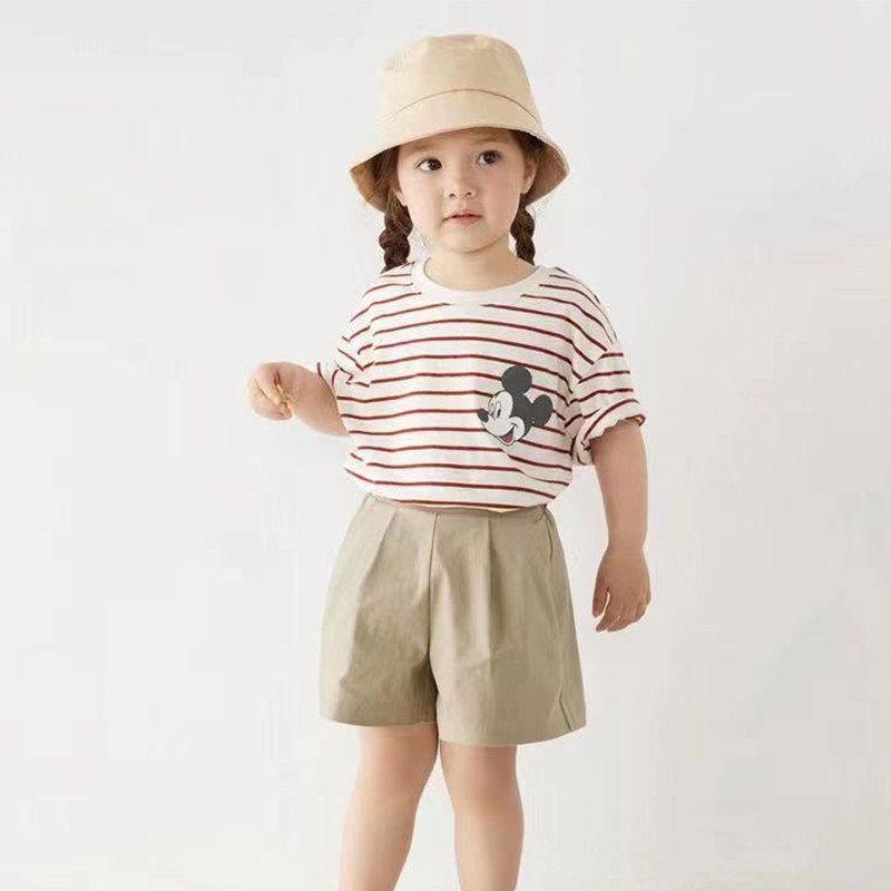 Summer Kids Pure Cotton T-shirt Loose Men's Girls' Short-Sleeved Shirt Stripes Half-Length Sleeve Thin Cartoon 90-Size 150