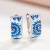 Silver Plated Blue & White Enamel Flower Pattern Ring, Vintage Turkish Art Inspired Band Ring for Women