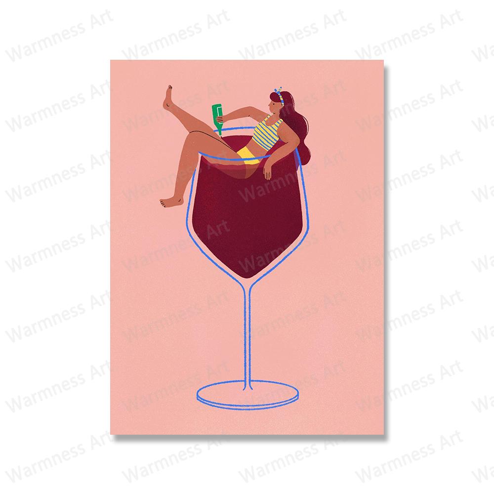 Nordic Girl With Food Posters Mojito Cocktail Canvas Painting Pizza Surfer Ice Cream Print Minimalist Picture Kitchen Home Decor