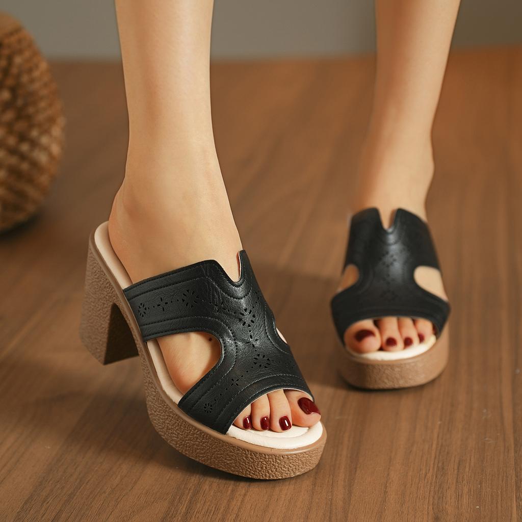 Summer new women's shoes retro fashion shoes thick heel leak toe fish mouth platform women sandals wish amazon