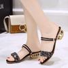 Cool Slippers for Women 2025 Summer Rhinestone Sequins with One Word Outside, Fashionable European and American Shoes and Two Sandals for Women