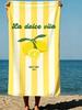 Summer Boho Style Lemons Dolce Vita Text Amalfi Coast Italy Art Style Beach Towel Swimming Pool Microfiber Quick-Dry Sand-Free