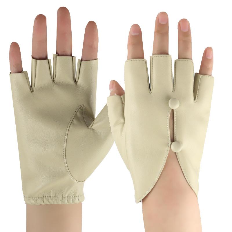 1 Pair Half Finger All-match Dance All-match Gloves Elegant PU Leather Fashionable Performance Light Luxury Art Thin 16x14cm