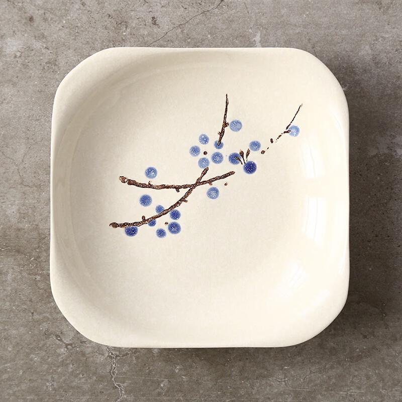 Japanese Style Ceramic Snowflake Square Dinner Plate Set of 2