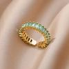 Colorful Cubic Zircon Ring for Women Stainless Steel Gold Color Open Ring Vintage Boho Wedding Party Zircon Gift Accessories