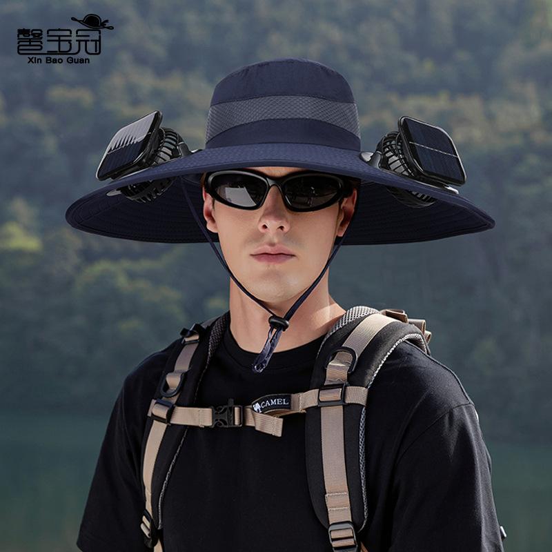 Solar Double Fan Hat Men's Summer Outdoor Mountaineering Fishing Sun Protection Visor Hat Big Brim Breathable Bucket Hat