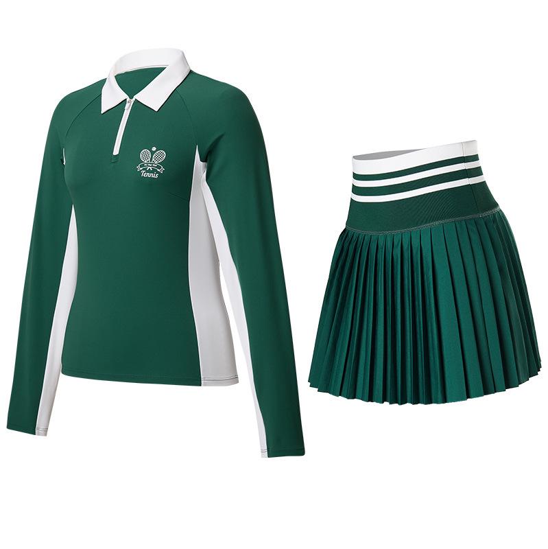 

Женский быстросохнущий комплект для йоги: Стройнящий топ с длинным рукавом и теннисная юбка с перьями XXXL