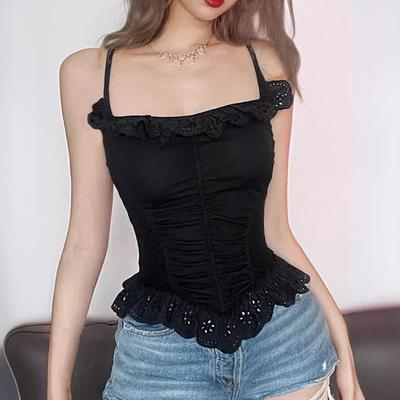Europäisches und amerikanisches Y2K Spitzenbesatz sexy Camisole Weste