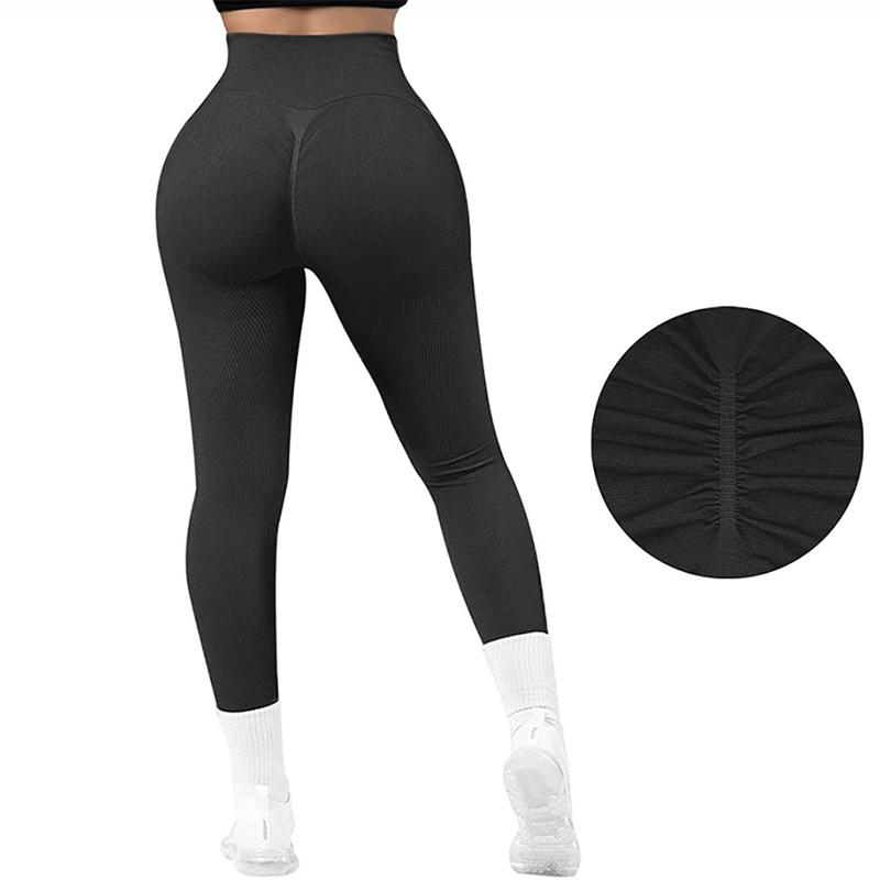 Women's High Waisted Yoga Pants Ribbed Seamless Leggings Tummy Control Workout Gym Fitness