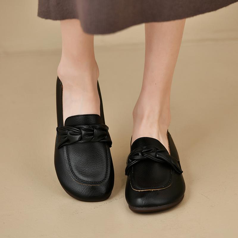 

Comfortable Genuine Leather Flat Mom Shoes Spring Autumn Style Casual Shoes Soft Bottom Design For Middle-aged Women 35 чёрный