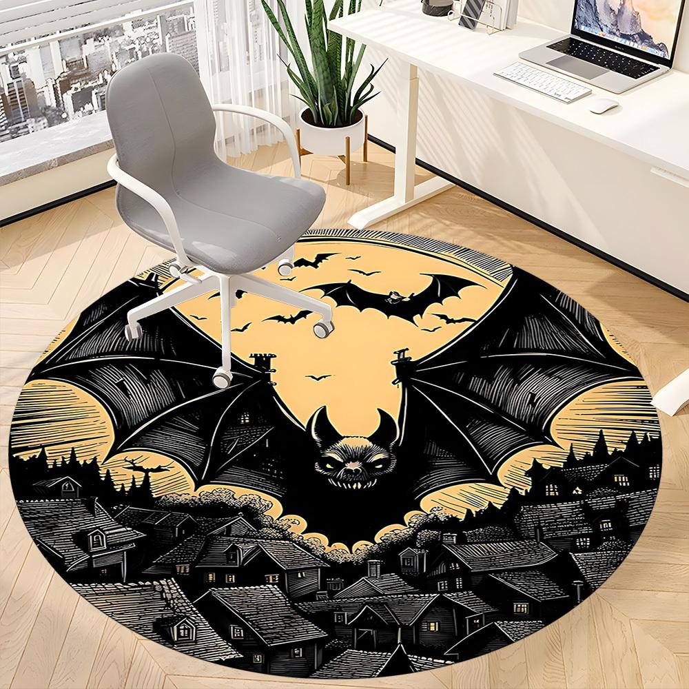1PC Halloween Bat Office Round Area Rug, Mat Suitable For Office, Under Office Chairs Bedroom Living Room Home Decor, Room Deco