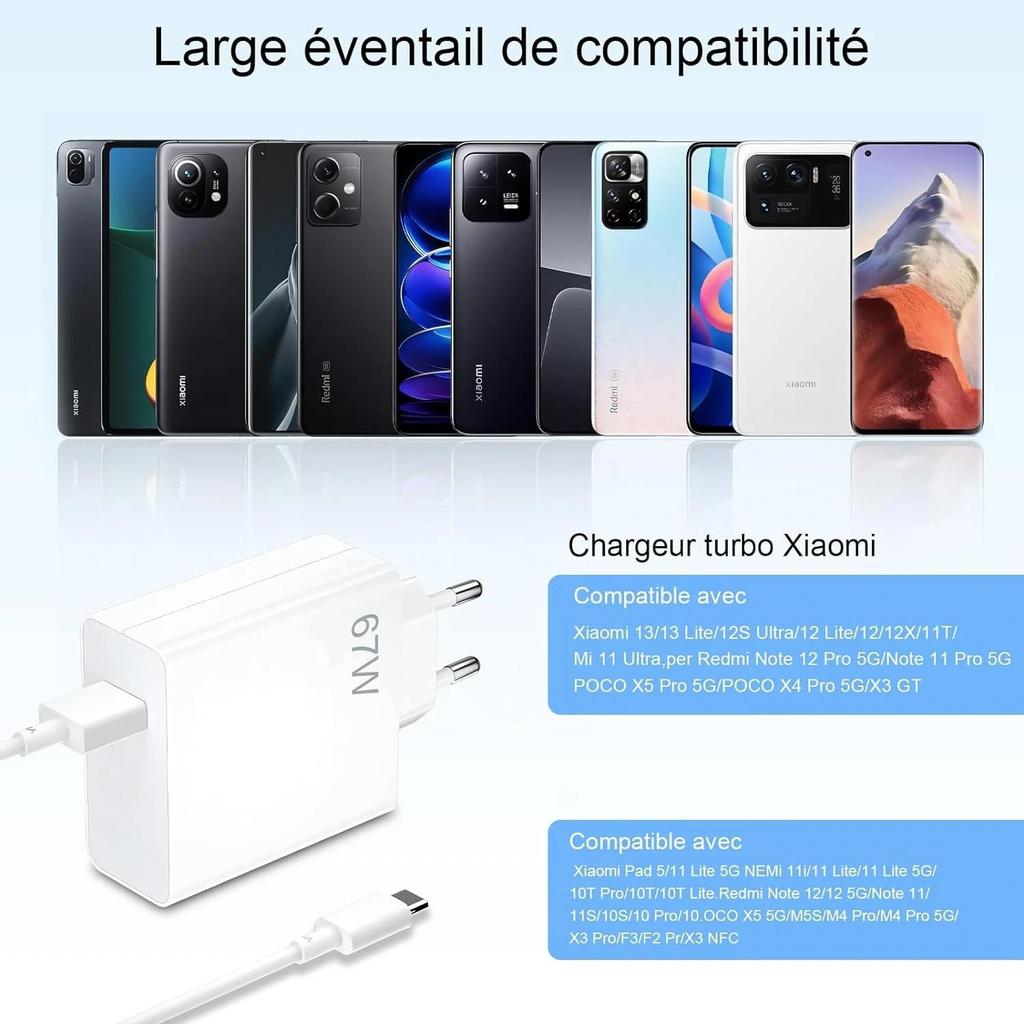 Cable USB tipo C de cargador ultrarrápido de 6 A y 67 W para Xiaomi, Redmi y POCO