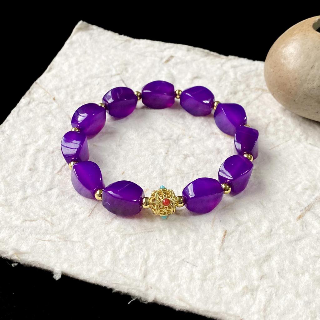 Qianjing Wanma Purple Agate Beaded Women's Bracelet - Custom DIY Twist Jewelry.