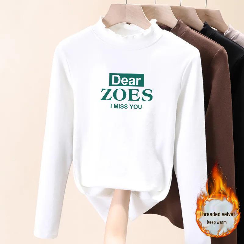 De Velvet Women's High Neck Fleece Base Layer, Plus Size Long Sleeve, Printed, Thick & Warm Top for 2025 Autumn/Winter.