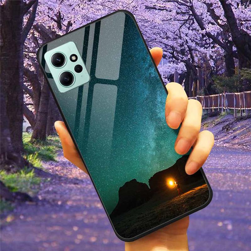 For Xiaomi Redmi Note 12 4G 2023 Case Tempered Glass Starry Marble Hard Back Protective Cover for Redmi NOTE 12 Note12 4G Global