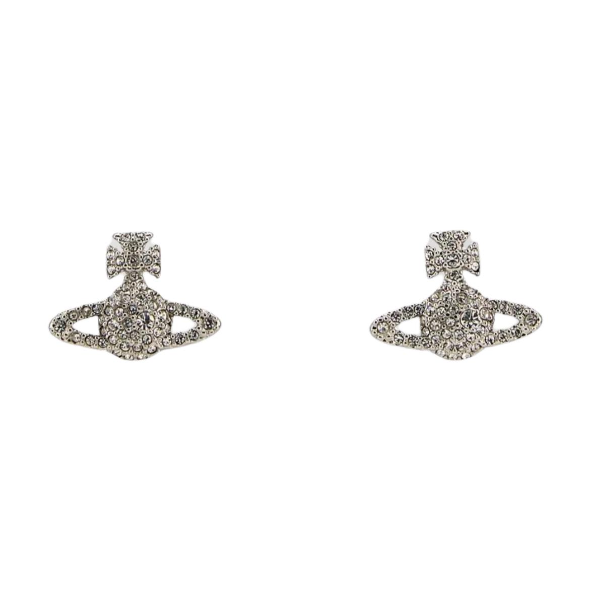 Vivienne Westwood Logo Design Stud Crystal Earrings Women earrings Silver 6201012402P116CN Basic Packaging-Dust Bag+Box