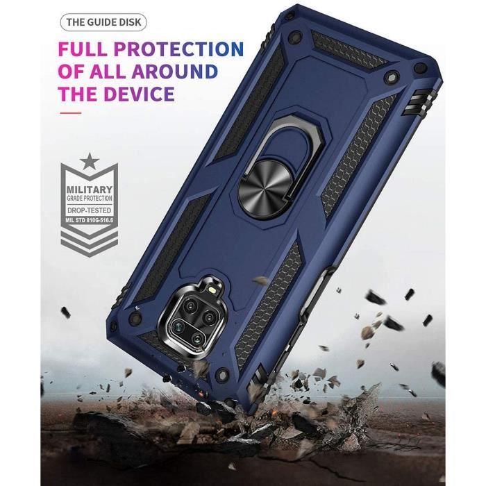 Coque pour Redmi Note 9Pro (6,67") avec Anneau Support Bordure Renforcée Silicone Anti Choc Bleu