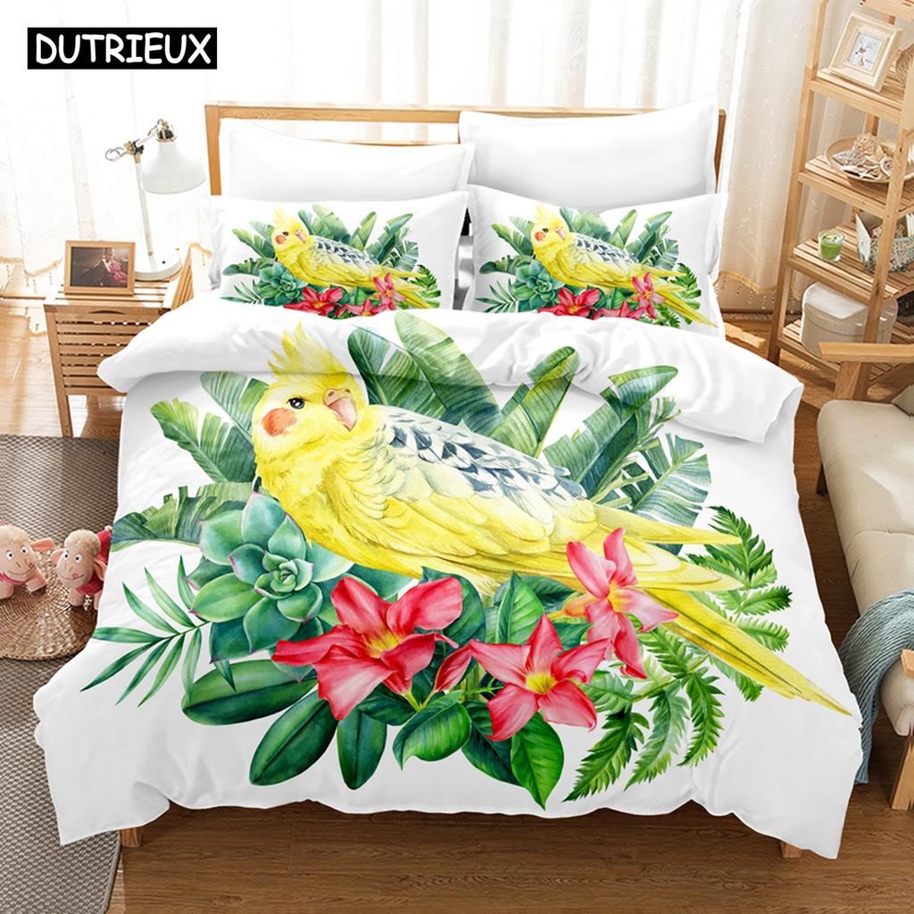 3D Printed African Parrot Bedding Set Down Quilt Cover With Pillowcase Double SIngle King 3D Printed Anime My Dress-U