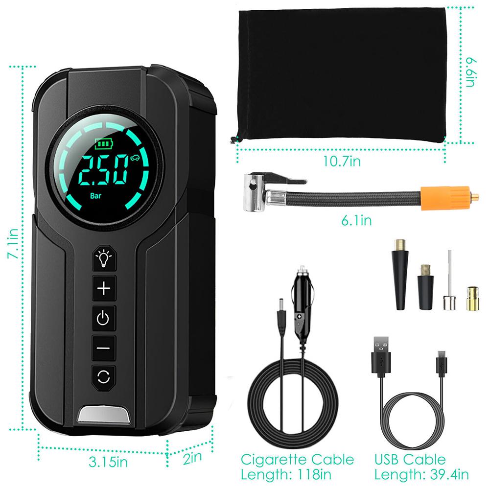 Portable Tire Inflator 12V Car Air Compressor Digital Pressure Gauge Auto Shut-Off Intelligent Control Lighting Car Accessories