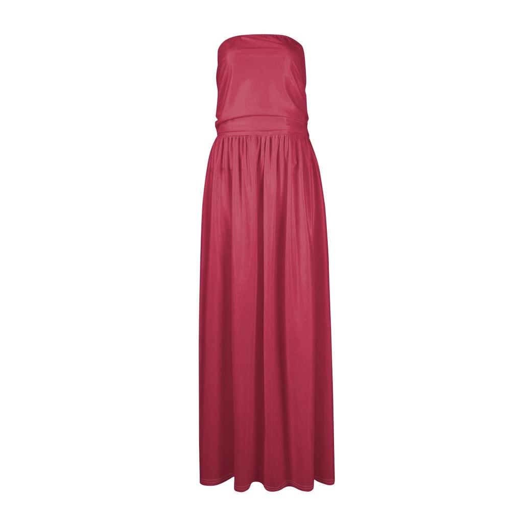 Women's Bohemian Floral Pleated Dress With Slim Fitting Temperament, Summer Strapless Beach Resort Dress