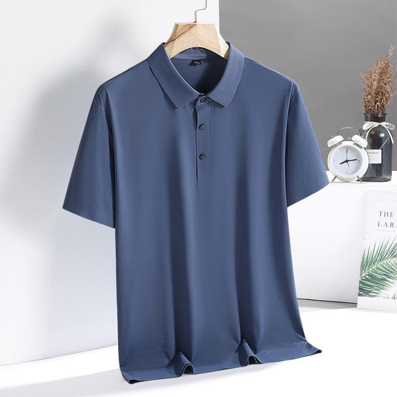 Summer Ice Silk Traceless Polo Shirt Men'S Lapel High-End Business Casual Polo Top Solid Color Tooling Shirt