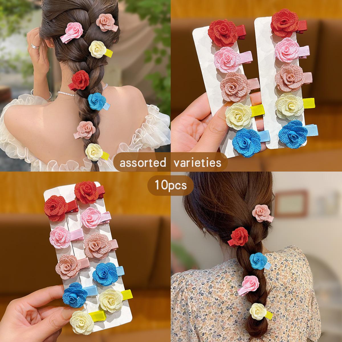 

10 colorful random flower hair clips suitable for daily hair accessories