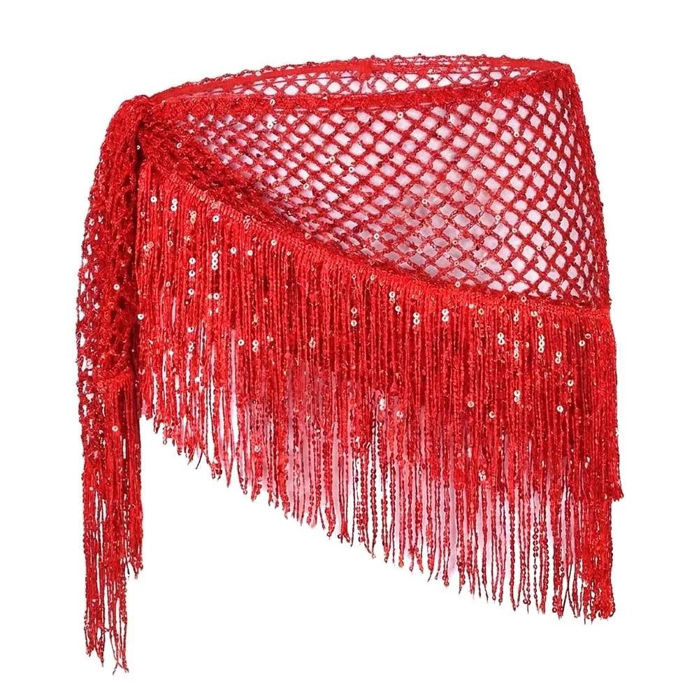 Glitter Fringe Triangle Belly Dance Hip Scarf Hip Scarf Wrap Belt Belly Dance Waist Wrap Sequins Tassel Triangle Hip Scarf красный