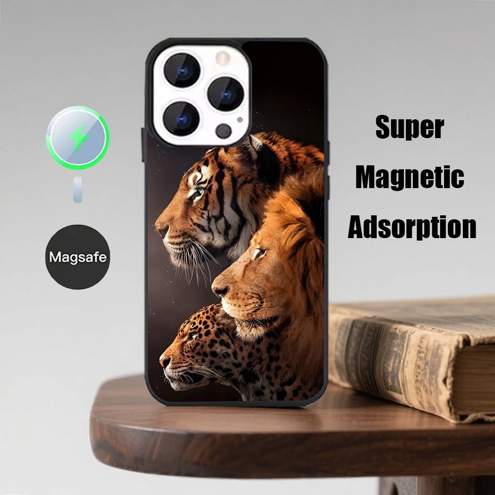 Animal Cover Tiger Lion Phone Case  For iPhone 17,16,15,14,13,12,11,Pro,Max,Plus,Mini,Magsafe,Magnetic Wireless Charging Case