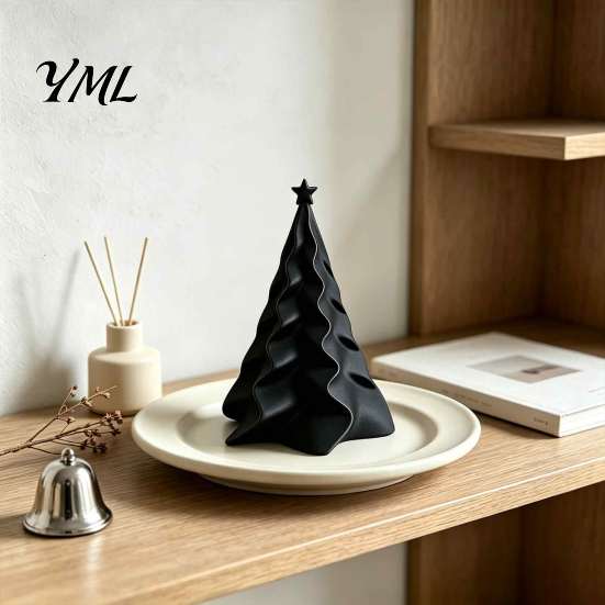 Artistic Geometric Xmas Ornament 3D Printed Pleated Christmas Tree Ornament, Small Wavy Desktop Holiday Table Decor Decoration with Star Topper