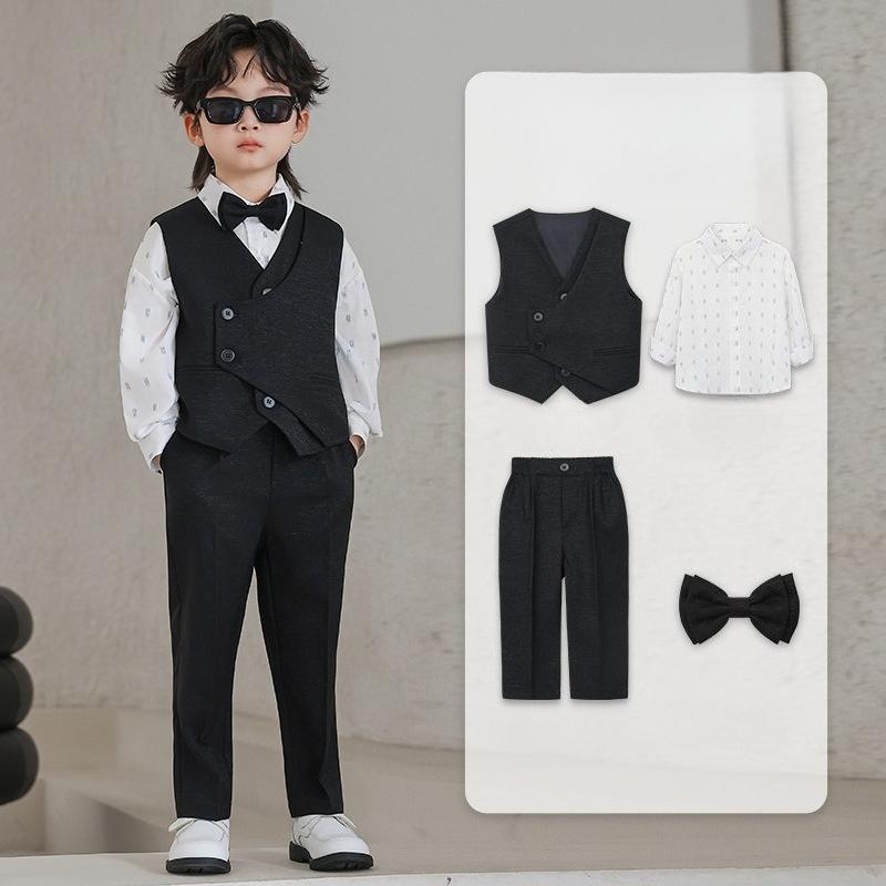 Boys Irregular Vest Suit Set 2-12 Y School Kids Gentleman Formal Outfit for Wedding Birthday Party Performance Children Blazers