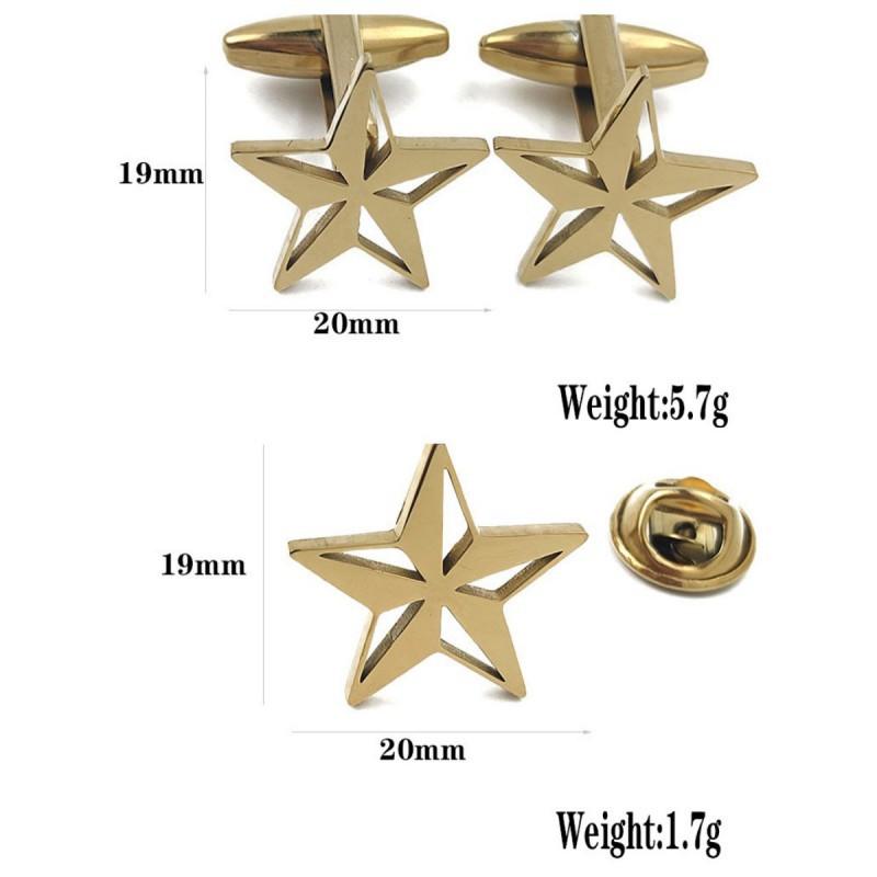 Hohlgeschnitzte Pentagramm Brosche Manschettenknöpfe 3D Dreidimensional Personalisierte Einfache Luxuriöse Unisex Accessoires