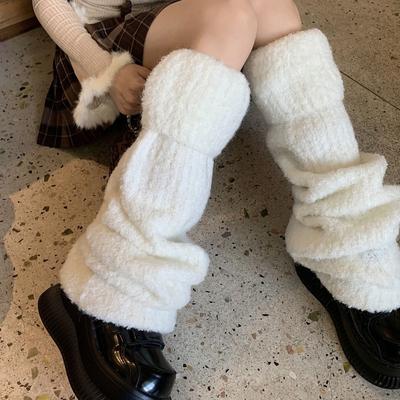 Návlek na nohu Pletený ohřívač nohou Y2K Plyšové ponožky na nohy Harajuku Pletené dlouhé podkolenky Streetwear