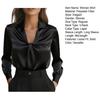 Women Shirt Lapel V-neck Knot Pleated Design Long Sleeve Pullover Tops Pure Color Smooth Satin Casual Tops Daily Wear