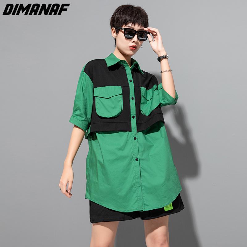 

DIMANAF 2023 Блузка больших размеров, новая летняя стильная повседневная рубашка, женская лоскутная женская свободная рубашка зеленого цвета L зелёный