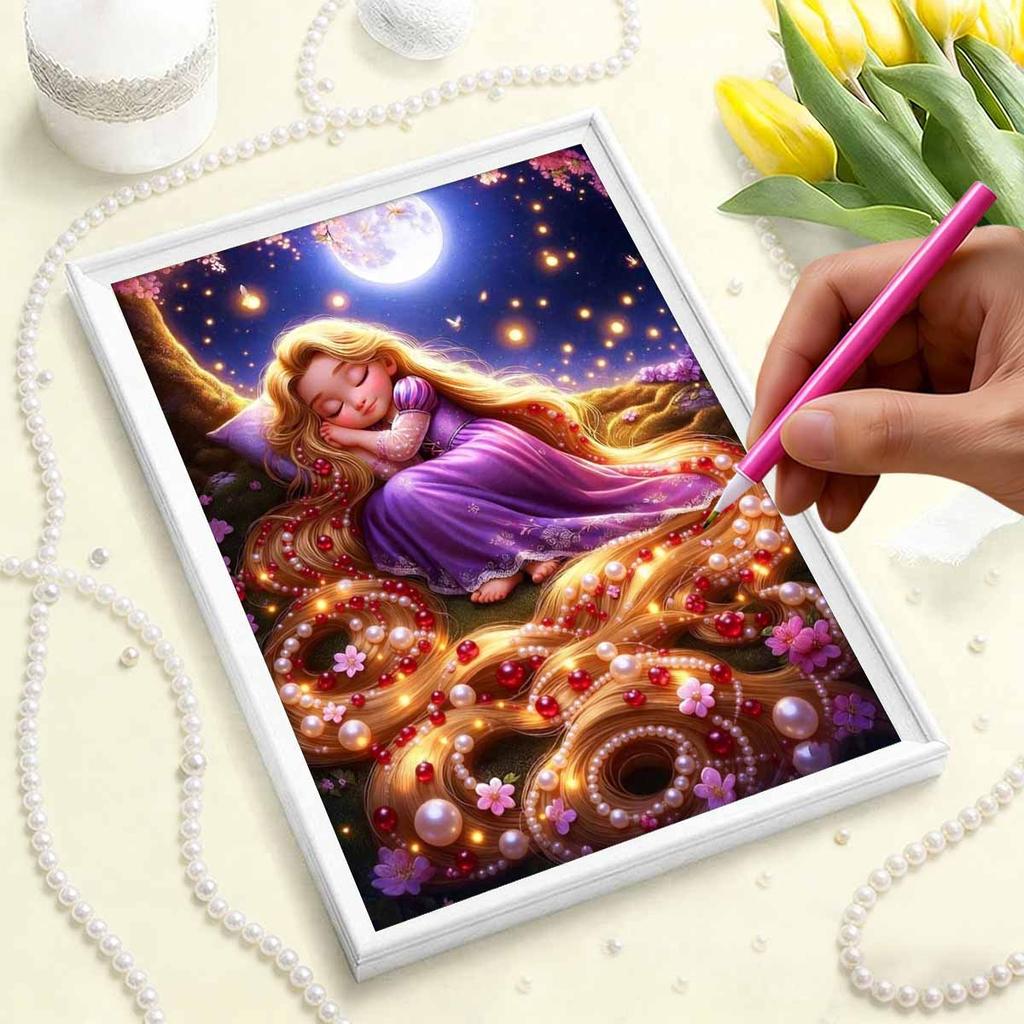 The Handmade Pearl Collage and Pearl Embroidery Artworks of The Princesses From DisneyTangled Are Both Gifts and Home Decorations