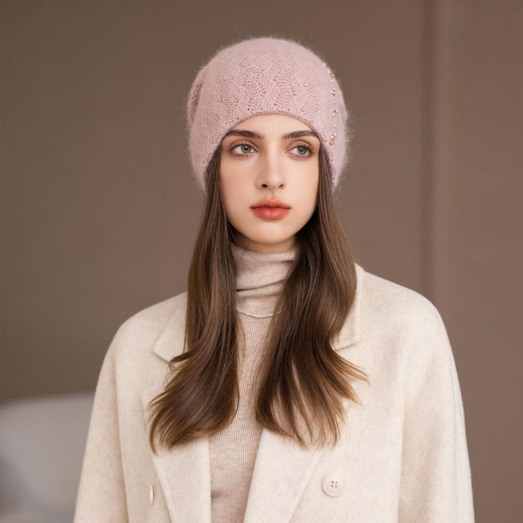 Autumn and Winter New Bald Hat Retro Wool Hat Warm Ear Protector Stack Hat Cold Hat Woman