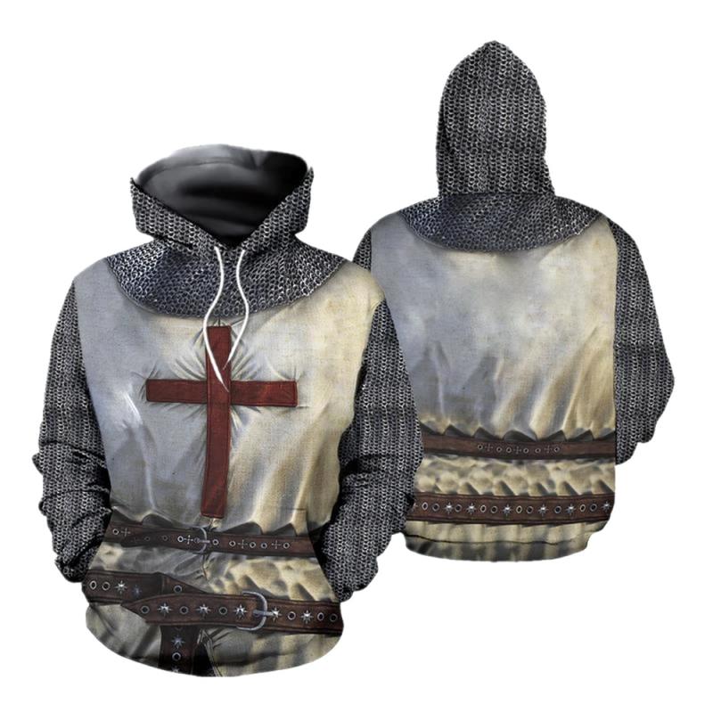 Knights Templar Armor Hettegensere Jakke Crusader Cross Medieval Sweathsirt Pullover Fulltrykt 3D Men's Hettegenser Joggedress Carnival