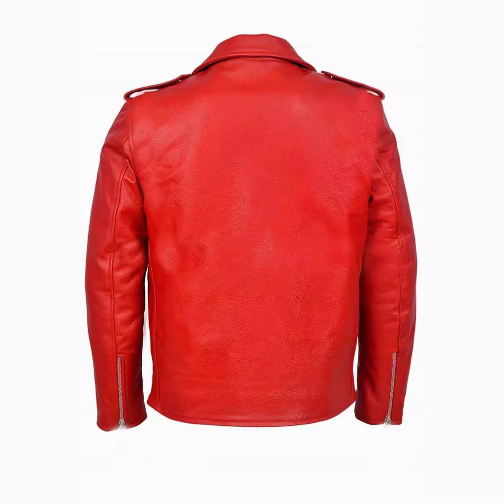 European and American locomotive leather jacket autumn and winter men's leather jacket men's short cable-stayed leather jacket men's red coat