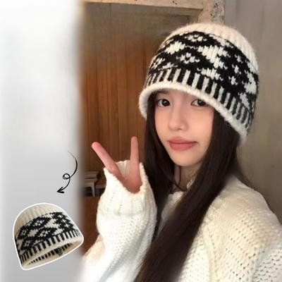 Herbst- und Winter-Diamantwollmütze im koreanischen Stil, vielseitige winddichte und warme Mütze für Damen, Retro-Baotou-Mütze, die das Gesicht kleiner erscheinen lässt, kalte Mütze