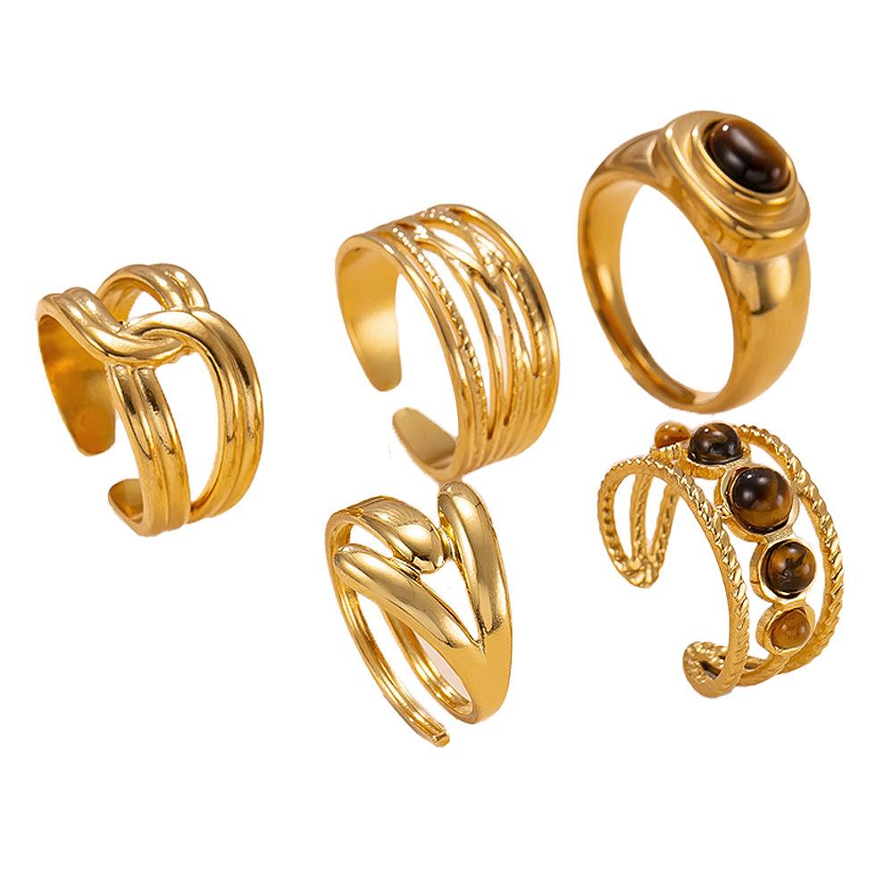 Stainless Steel Jewelry Melad Vintage Index Finger Ring Cast Oval Tiger's Eye Stone Titanium Steel Ring Factory