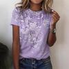 Sommer Rund Hals 3D Blomstermønster Trykt Topp Moteriktig Casual Kortermet Dame T-skjorter