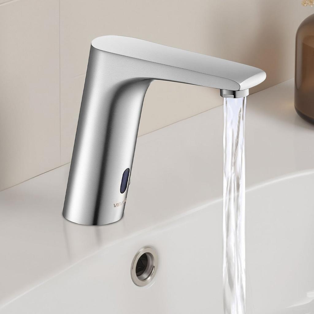 Touchless Bathroom Sink Faucet, Automatic Motion Sensor Restroom Toilet Faucet, HandsFree Adjustable Cold Hot Single Handle Water Mixer Battery