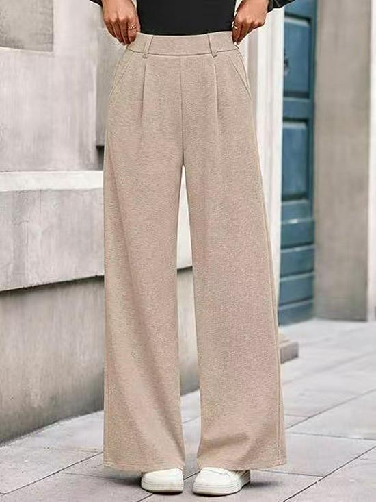 2025 Women’s High Waist Solid Color Wide Leg Pants - Autumn/Winter Loose Casual with Pockets XXL