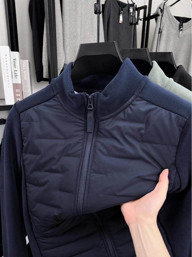 Men's Lightweight Stand Collar Down Jacket with White Duck Down, Autumn/Winter Casual Cold Protection Patchwork Design.