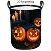1pc Laundry Basket, Festive Pumpkin Pattern Storage Bin, Casual Holiday Style Laundry Organizer, Large Capacity Collapsible Clothing Hamper with Handl