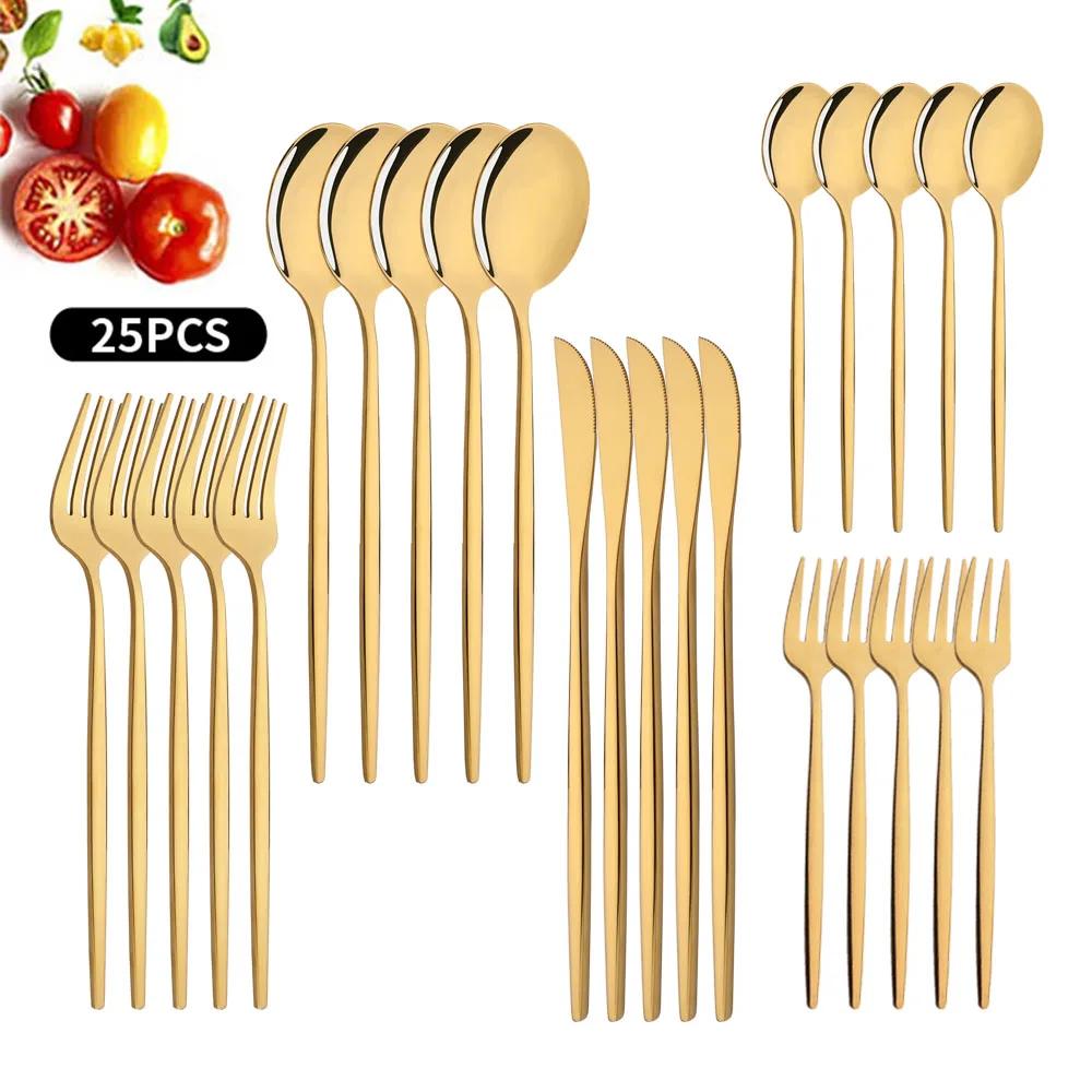 Ensemble de couverts noir argenté Ensemble de vaisselle Couverts en acier inoxydable Couteau de table Fourchette Cuillère Vaisselle Pour la maison Service pour 5
