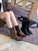 2025 Autumn and Winter New Low-heeled Thin Boots Niche French Temperament Square Head Short Boots Fashionable Commuter Solid Color Boots